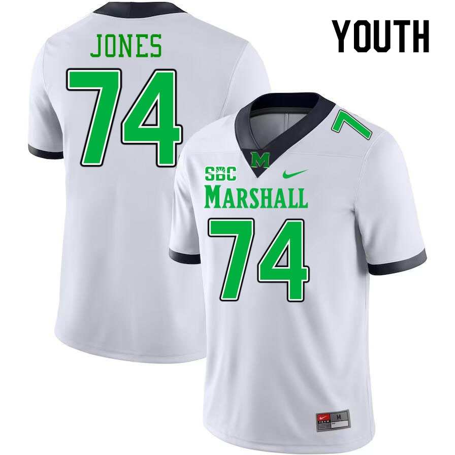Youth #74 Jeremy Jones Marshall Thundering Herd SBC Conference College Football Jerseys Stitched-Whi